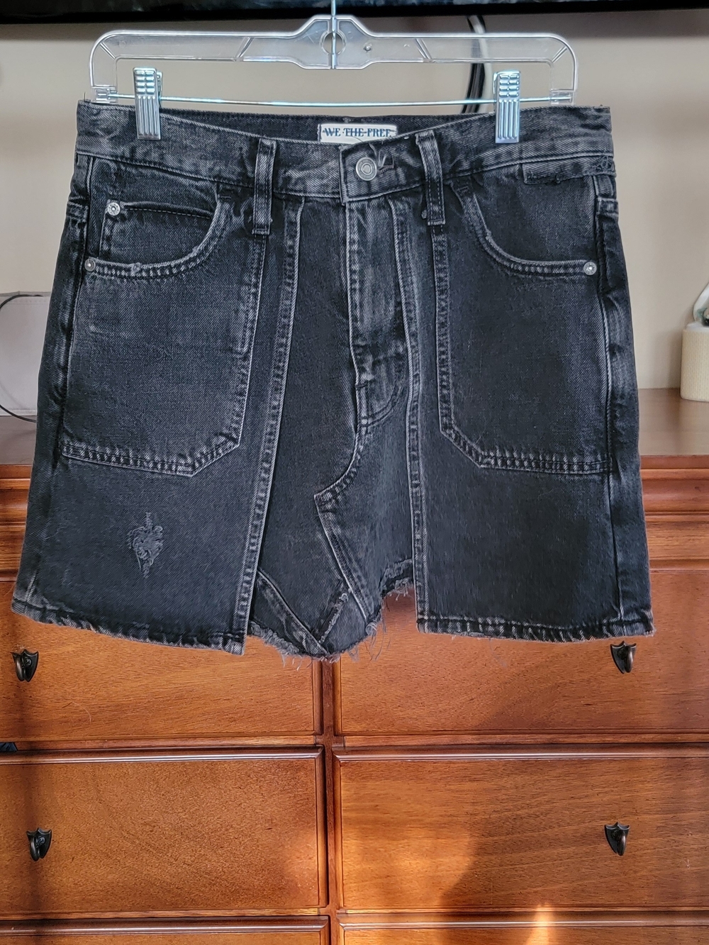 We The Free Washed Black Denim Mini Skirt
